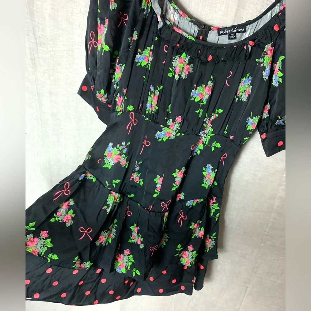 for love & lemons • wilson print mix mini dress black floral xs